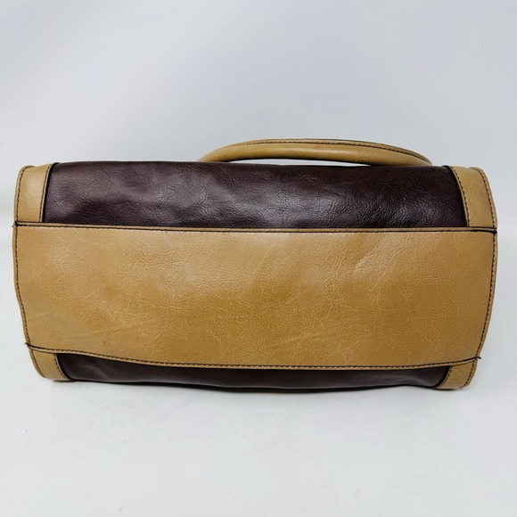 London Fog Two tone Faux Leather Satchel Brown Beige‎ Shoulder Bag - Picture 14 of 16